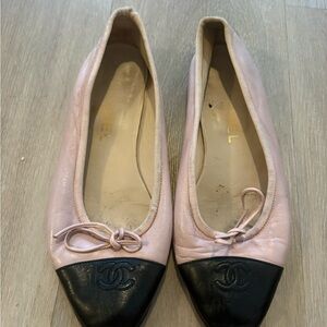 CHANEL Pink and Black Flats